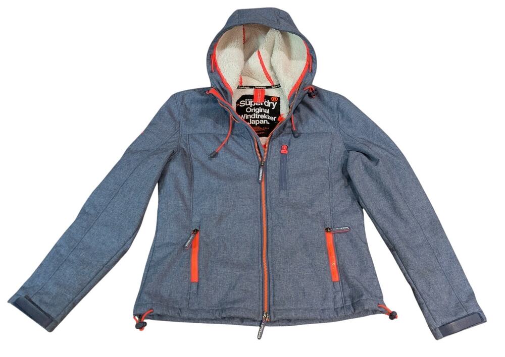 SUPERDRY Windtrekker Jacket Womens Large Blue Hooded Mountian Windbreaker